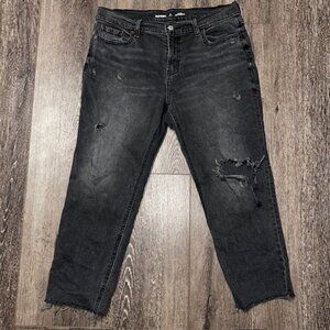 OLD NAVY LADIES DISTRESSED MID RISE BOYFRIEND JEANS FADED BLACK SZ 8 PETITE